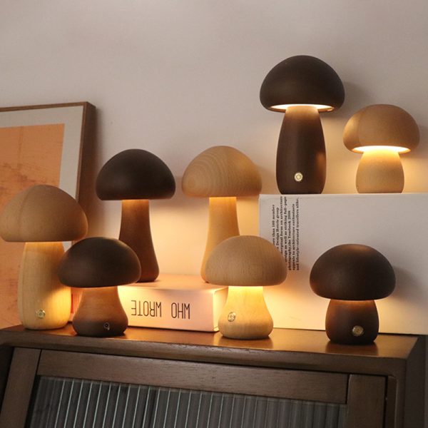 INS Wooden Mushroom LED Night Light with Touch Switch